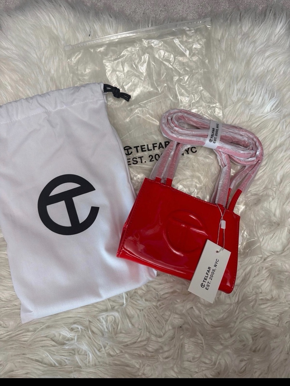 Telfar Red Mini Patent Shopping Bag with Removable Strap